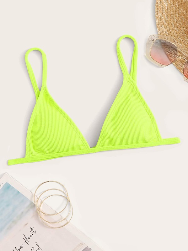 

Neon Lime Textured Triangle Bikini Top, Green