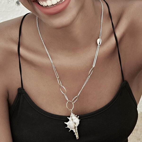 

Conch Decor O-ring Linked Chain Necklace 1pc