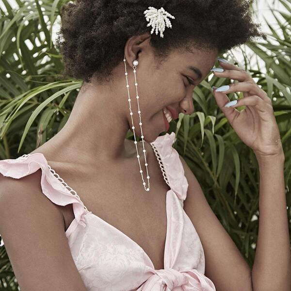 

Faux Pearl Decor Necklace & Hairpin & Mismatched Earrings 4pcs