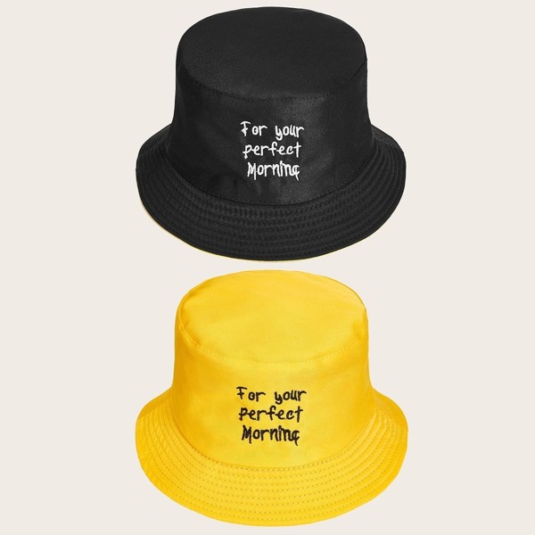 

Men Slogan Embroidery Bucket Hat 2pcs