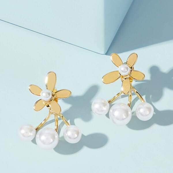 

Flower Decor Faux Pearl Earring Jackets 1pair, Multicolor