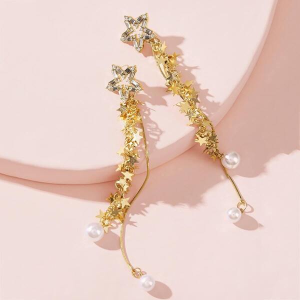 

Star & Faux Pearl Long Strip Earrings 1pair
