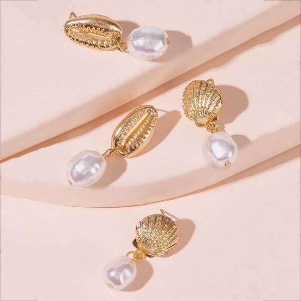 

Shell Decor Faux Pearl Drop Earrings 2pairs