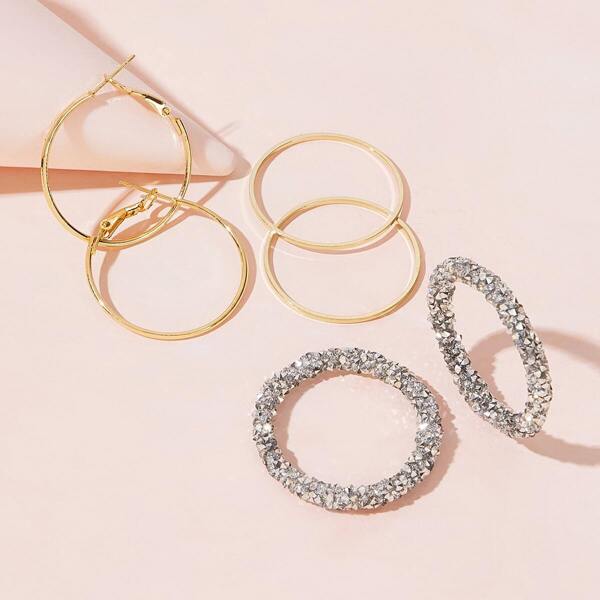 

Rhinestone Oversized Hoop Earrings 3pairs