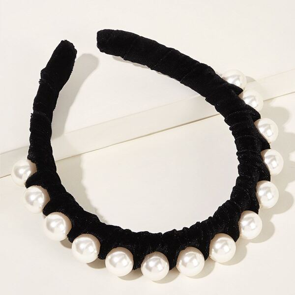 

Faux Pearl Decor Headband, Black