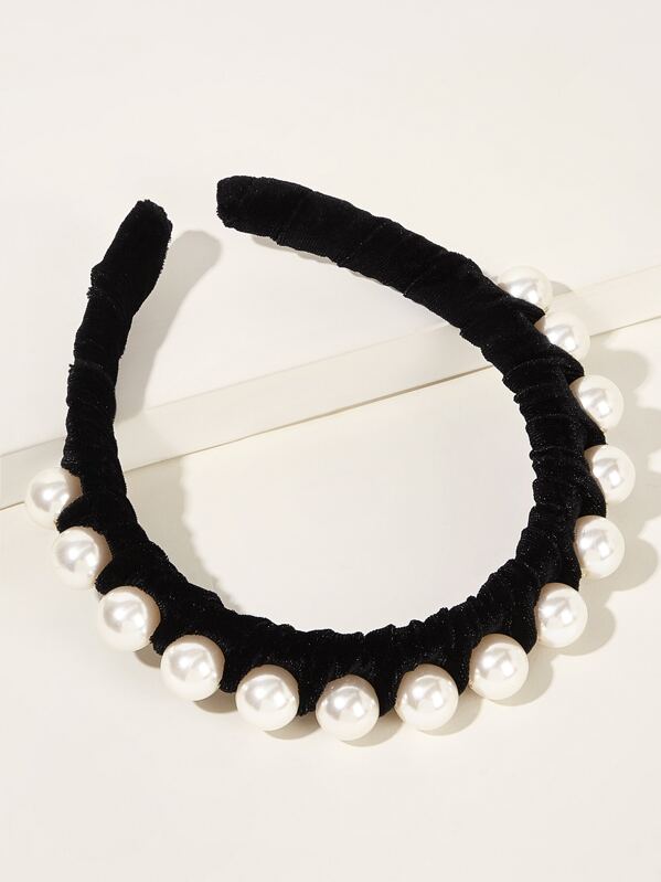 

Faux Pearl Decor Headband, Black