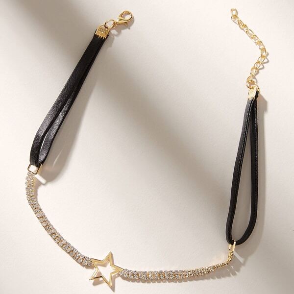 

Rhinestone Engraved Star Charm Choker 1pc