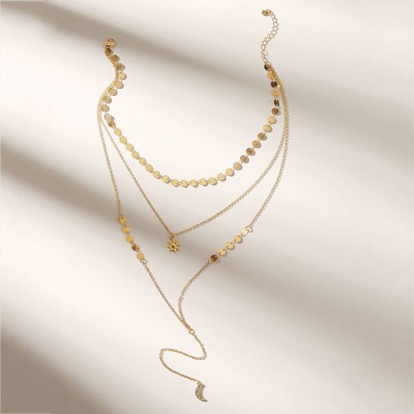 

Sun & Moon Charm Layered Lariat Necklace 1pc, Gold