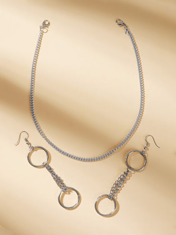 

Round Chain Design Earrings & Necklace 3pcs
