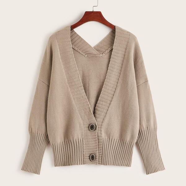 

Solid Double Button Drop Shoulder Cardigan