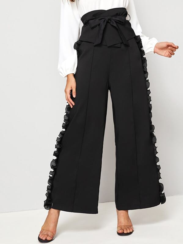 

Lace Frill Wide Leg Pants, Black, Roberta B