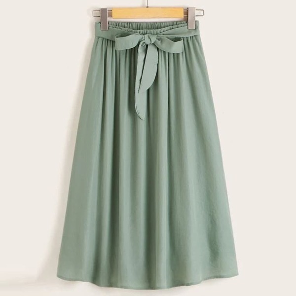 

Plus Tie Waist Plain Skirt, Green