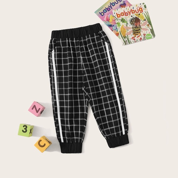 

Toddler Girls Plaid Tape Contrast Pants