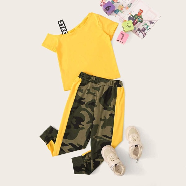 

Toddler Girls Asymmetrical Collar Tee & Pants Set