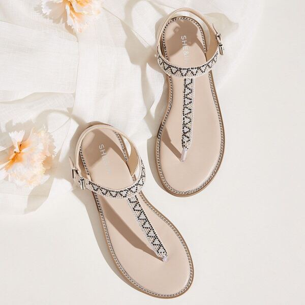 

Rhinestone Decor Toe Post Slingback Sandals, Multicolor