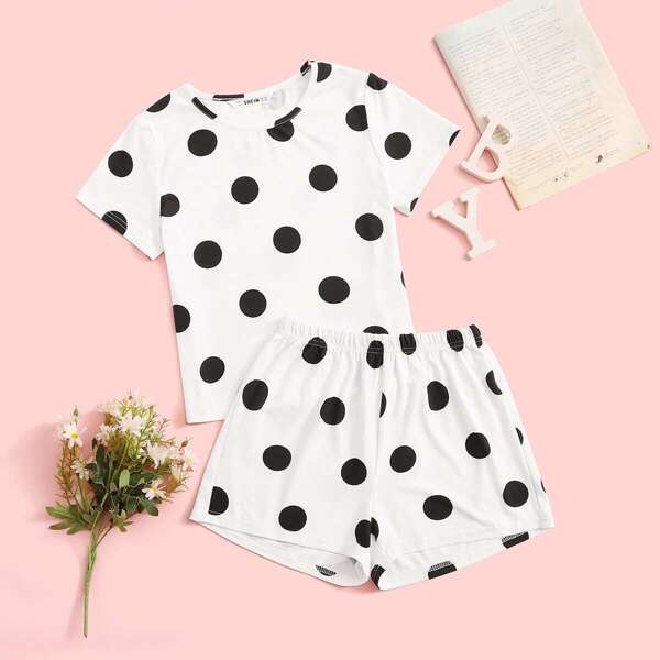 

Girls Polka Dot Print Top & Shorts Pj Set