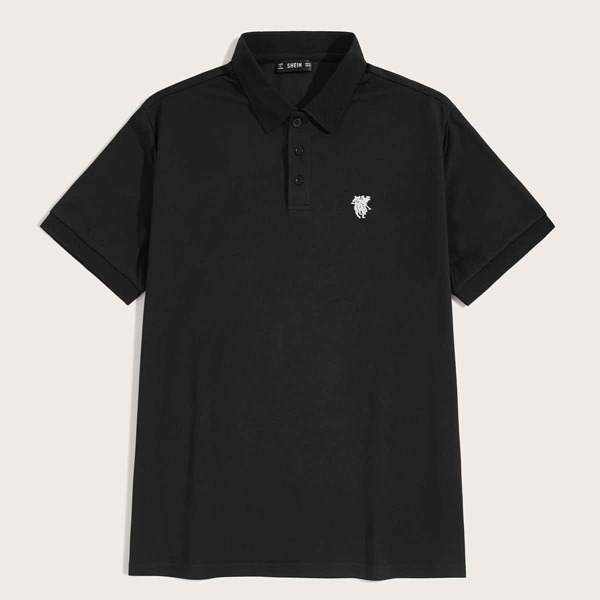 

Men Embroidered Detail Polo Shirt, Black