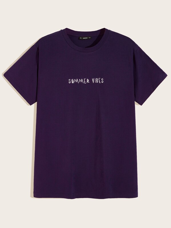 

Men Slogan Embroidered Tee, Purple