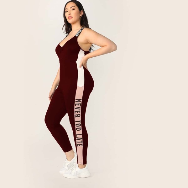 

Plus Tape Strap Letter Print Sideseam Jumpsuit