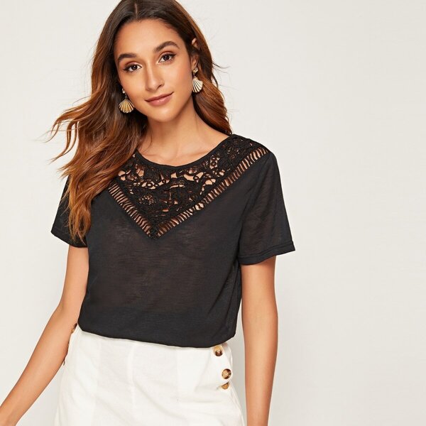 

Guipure Lace Yoke Top
