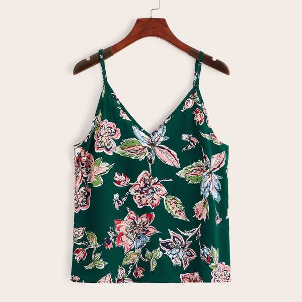 

Floral Print Double V Neckline Cami Top