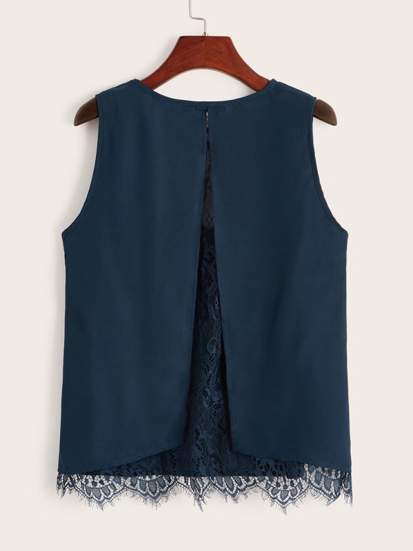 

Split Back Lace Layered Tank Top, Navy