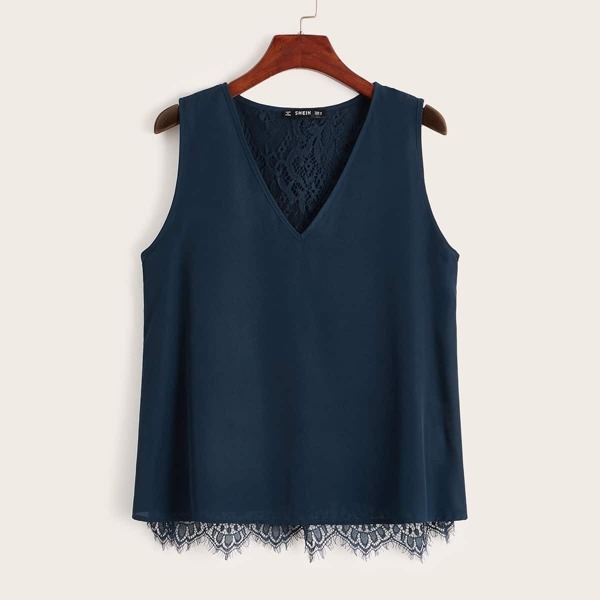 

Split Back Lace Layered Tank Top