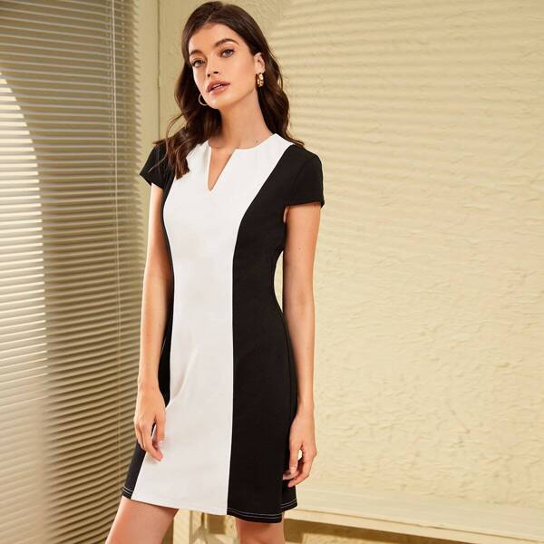

Two Tone Notched Neckline Dress