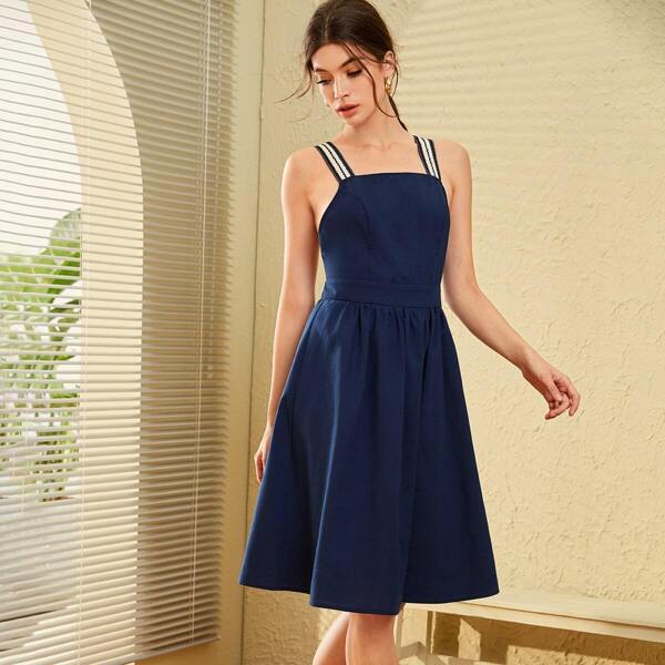 

Crisscross Tape Strap Dress, Navy