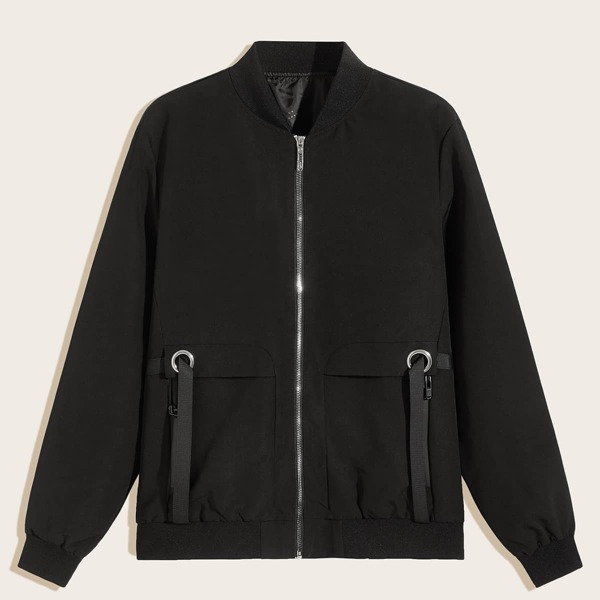 

Men Zip Front Ribbon Detail Bomber Jacket