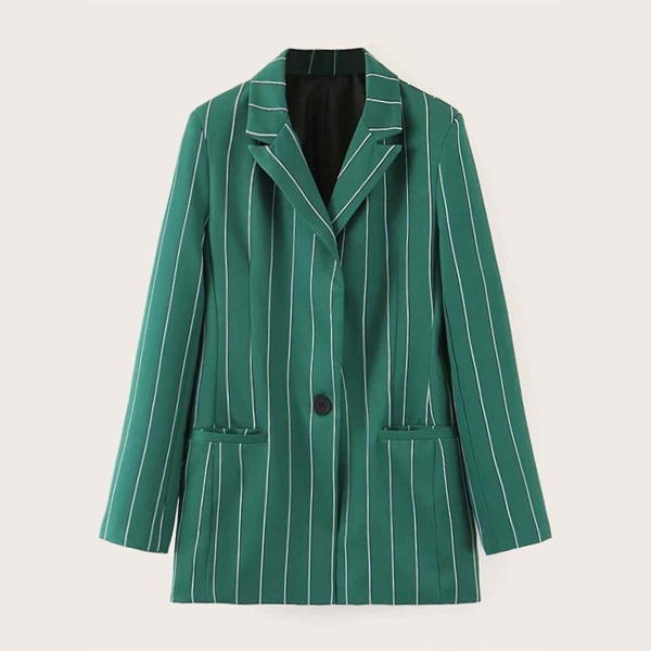 

Notched Striped Button & Pocket Detail Blazer