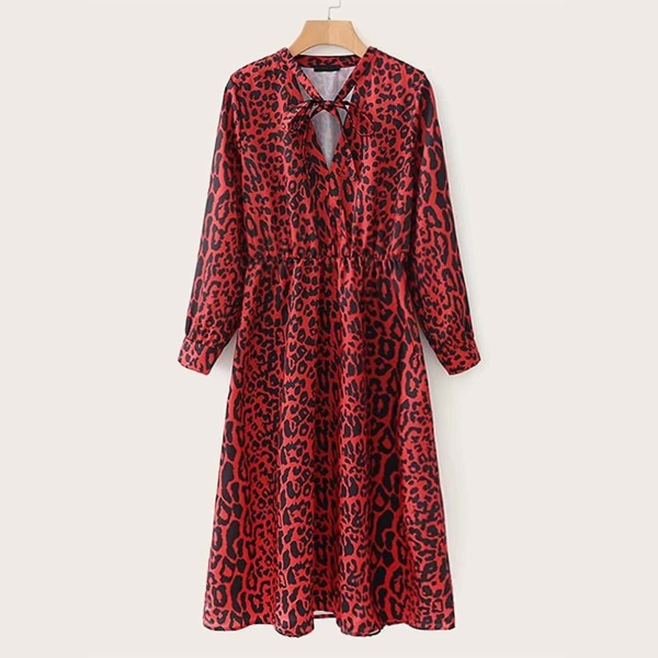 

Leopard Print Tie Neck Dress