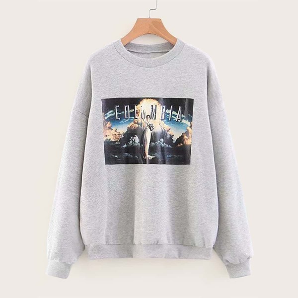 

Figure & Letter Print Sweatshirt