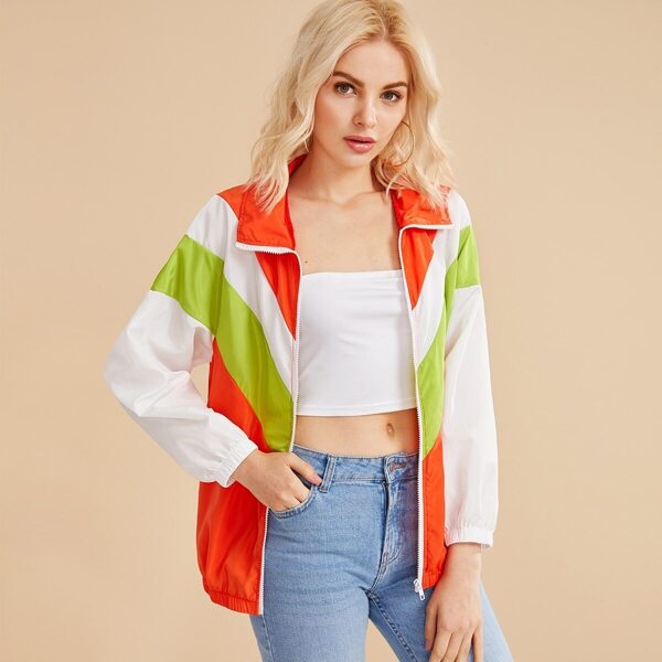 

Cut And Sew Panel Zip Up Jacket, Multicolor