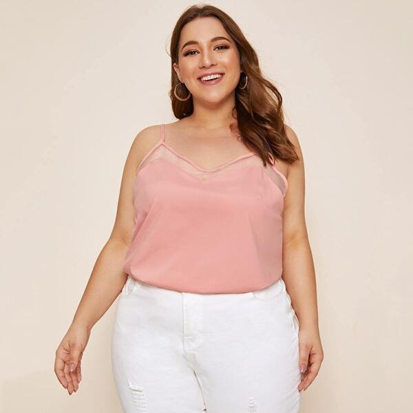

Plus Mesh Panel Solid Cami Top
