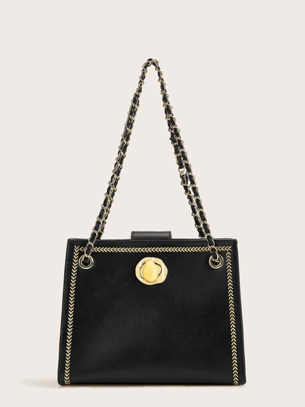 

Stitch Detail Tote Bag With Inner Pouch, Black