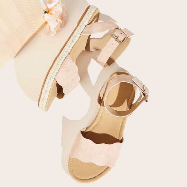 

Scalloped Trim Ankle Strap Espadrille Sandals