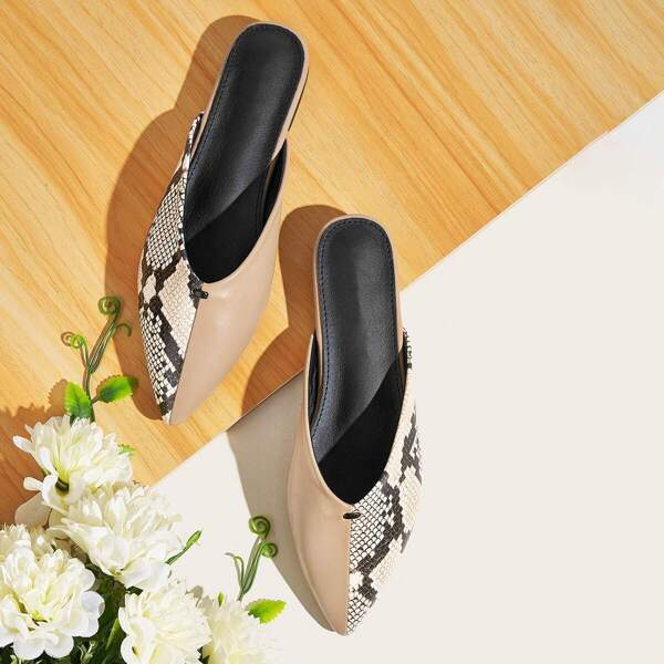 

Point Toe Snakeskin Flat Mules