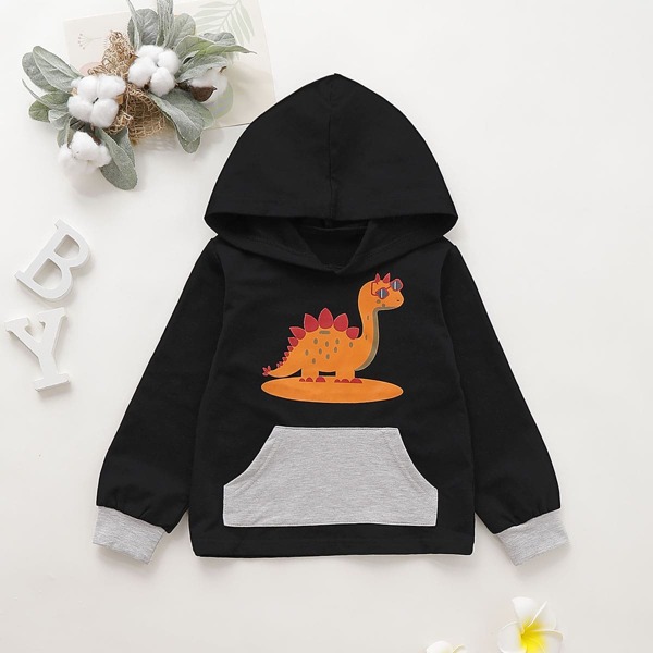 

Toddler Boys Animal Print Pocket Hooded Sweatshirt
