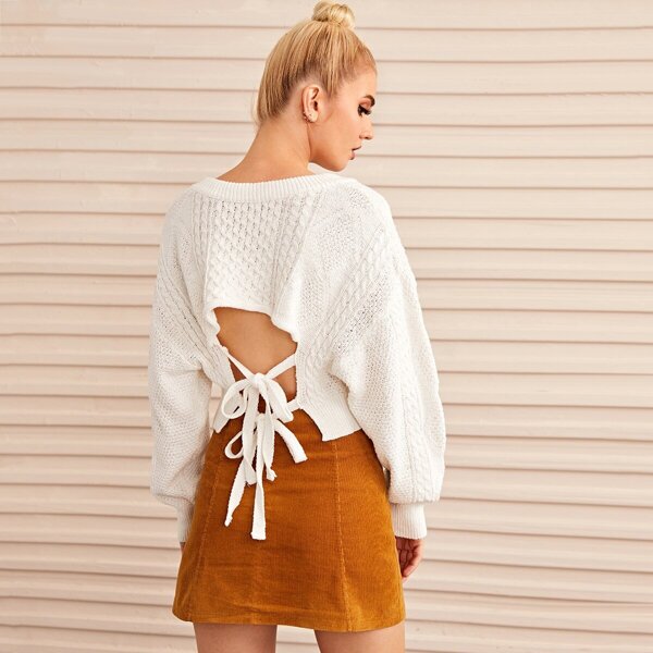 

V-neck Drop Shoulder Crop Sweater, White