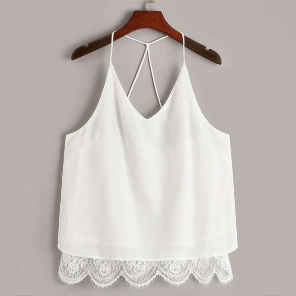 

Contrast Lace Solid Cami Top