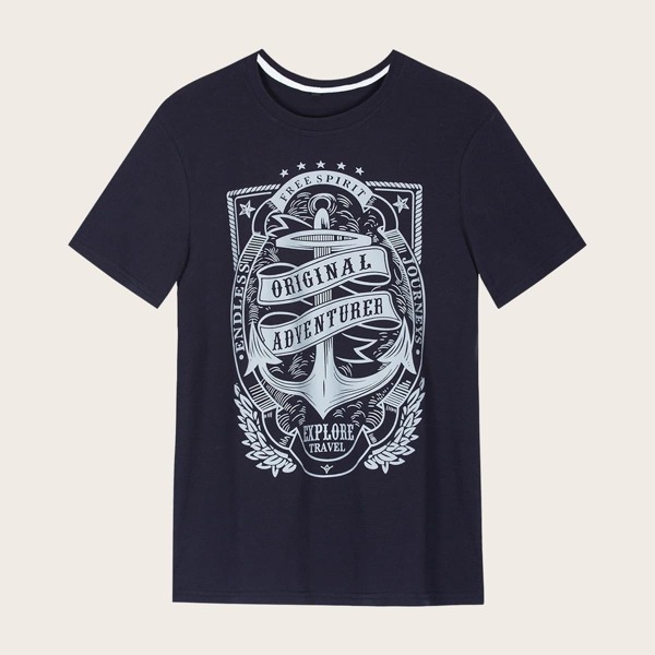 

Men Anchor And Letter Print Tee