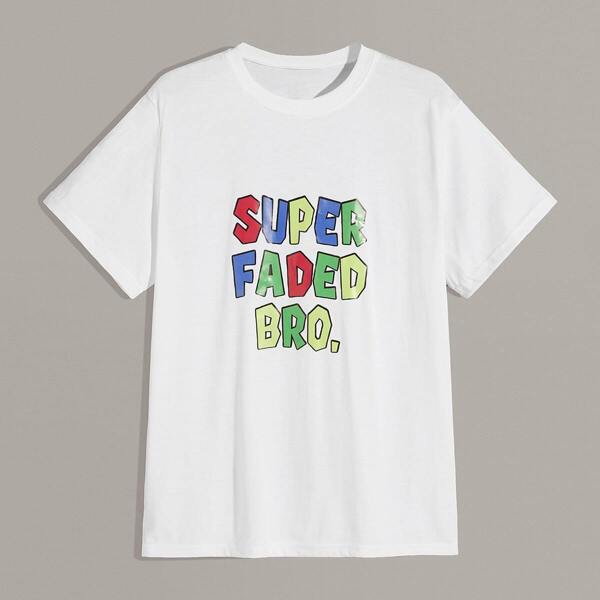 

Men Round Neck Letter Print Tee