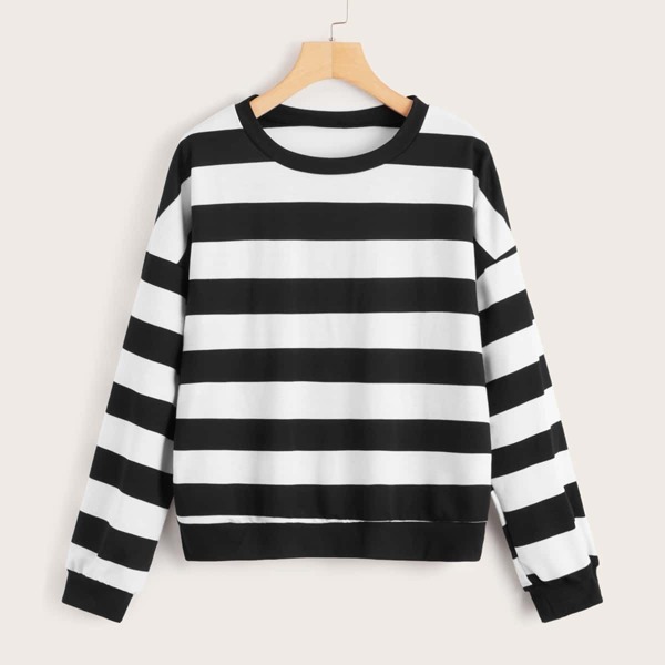 

Black And White Striped Drop Shoulder Sweatshirt