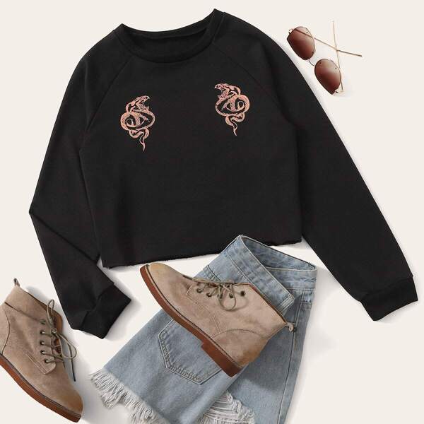 

Snake Print Raglan Sleeve Sweatshirt, Black