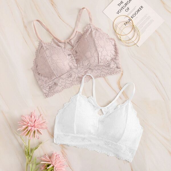 

Floral Lace Cut-out Back Bra Set 2pack