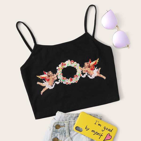 

Angel & Floral Print Cami Top