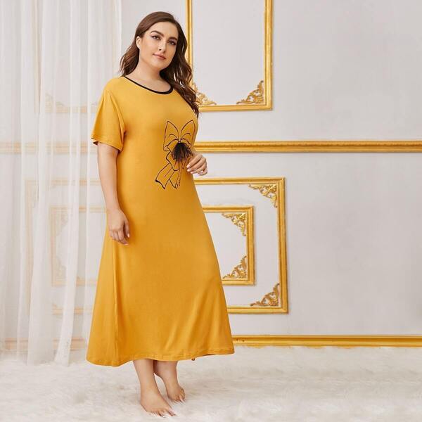 

Plus Bow Front Night Dress, Yellow