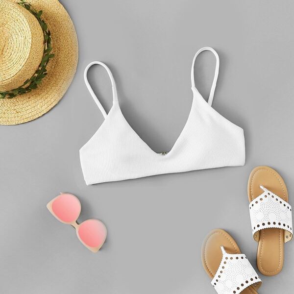 

Textured V Neck Bikini Top