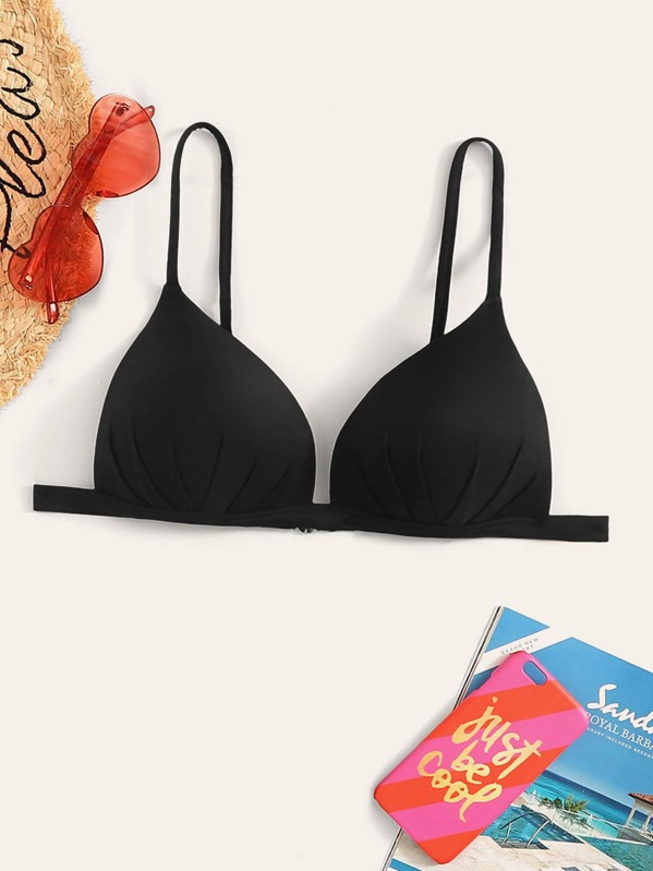 

Ruched Spaghetti Strap Bikini Top, Black
